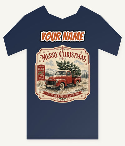 Vintage Truck And Tree Personalised Kids and Baby Christmas Tee