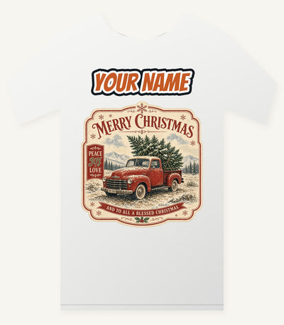 Vintage Truck And Tree Personalised Christmas T-Shirt and Hoodie