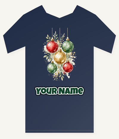 Watercolour Christmas Baubles Personalised Kids Tee and Baby Bodysuit
