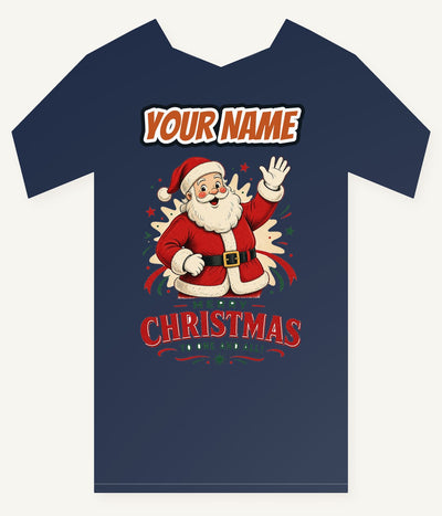 Waving Santa Merry Christmas Personalised Kids Tee and Baby Bodysuit