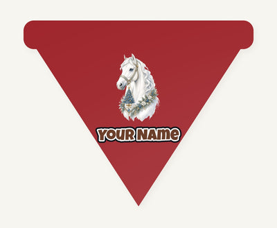 White Christmas Horse Portrait Personalised Christmas Dog Bandana