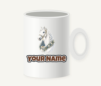 White Christmas Horse Portrait Personalised Christmas Mug