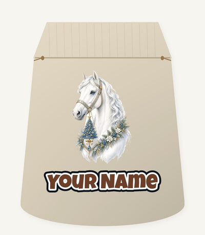 White Christmas Horse Portrait Personalised Santa Sack