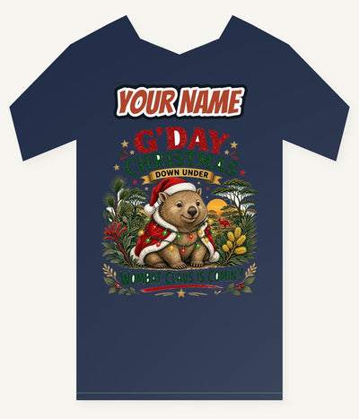 Wombat Claus Down Under Personalised Kids and Baby Christmas Tee