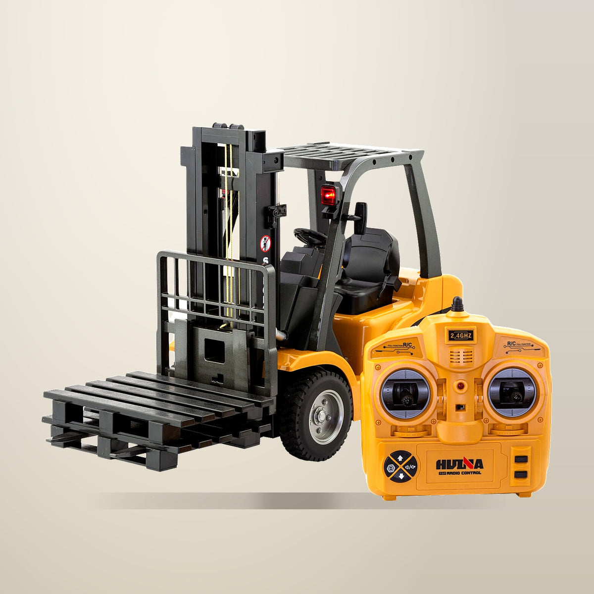 GEM Toys Yellow RC Forklift, 46 x 35 x 23 cm, on a plain cream background