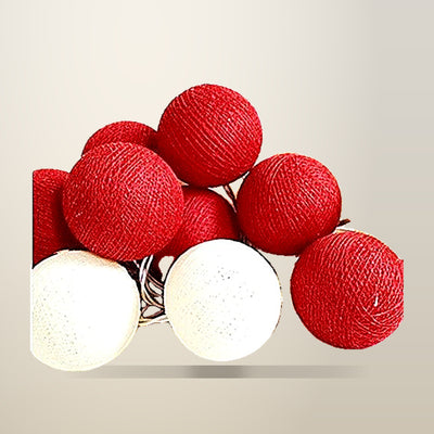 My Decorations 20 LED Red and White Cotton Ball String Lights