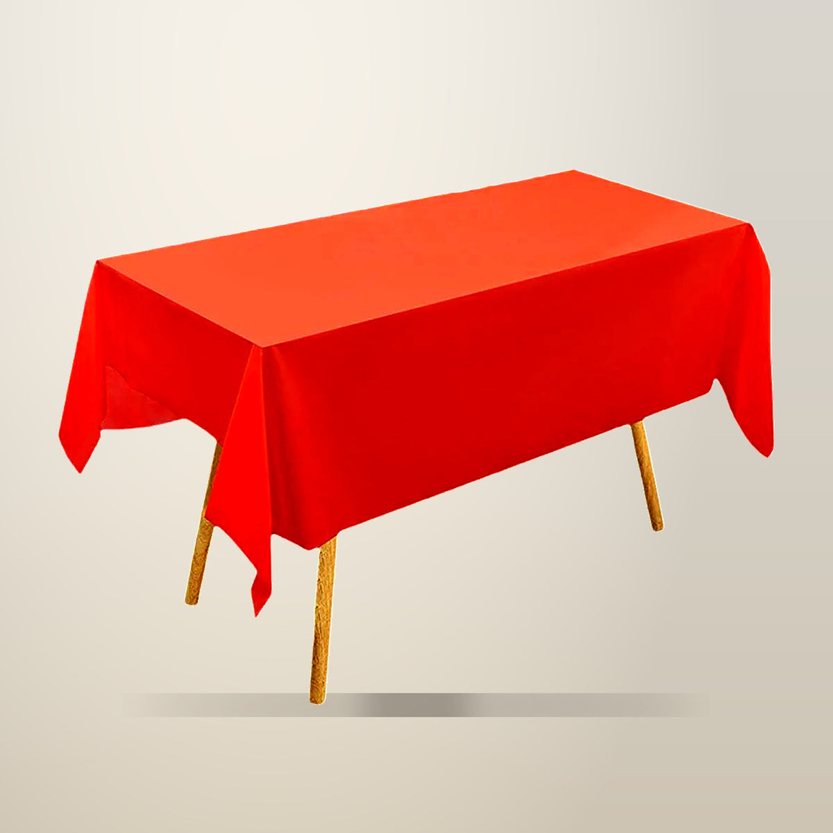 Aimall 10 Pack Red PEVA Tablecloths, 274 x 137 cm, on a plain cream background