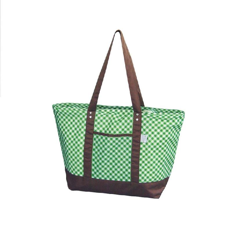 Large Insulated Cooler Shopping Tote, 52 x 18 x 30 cm, Green Grid