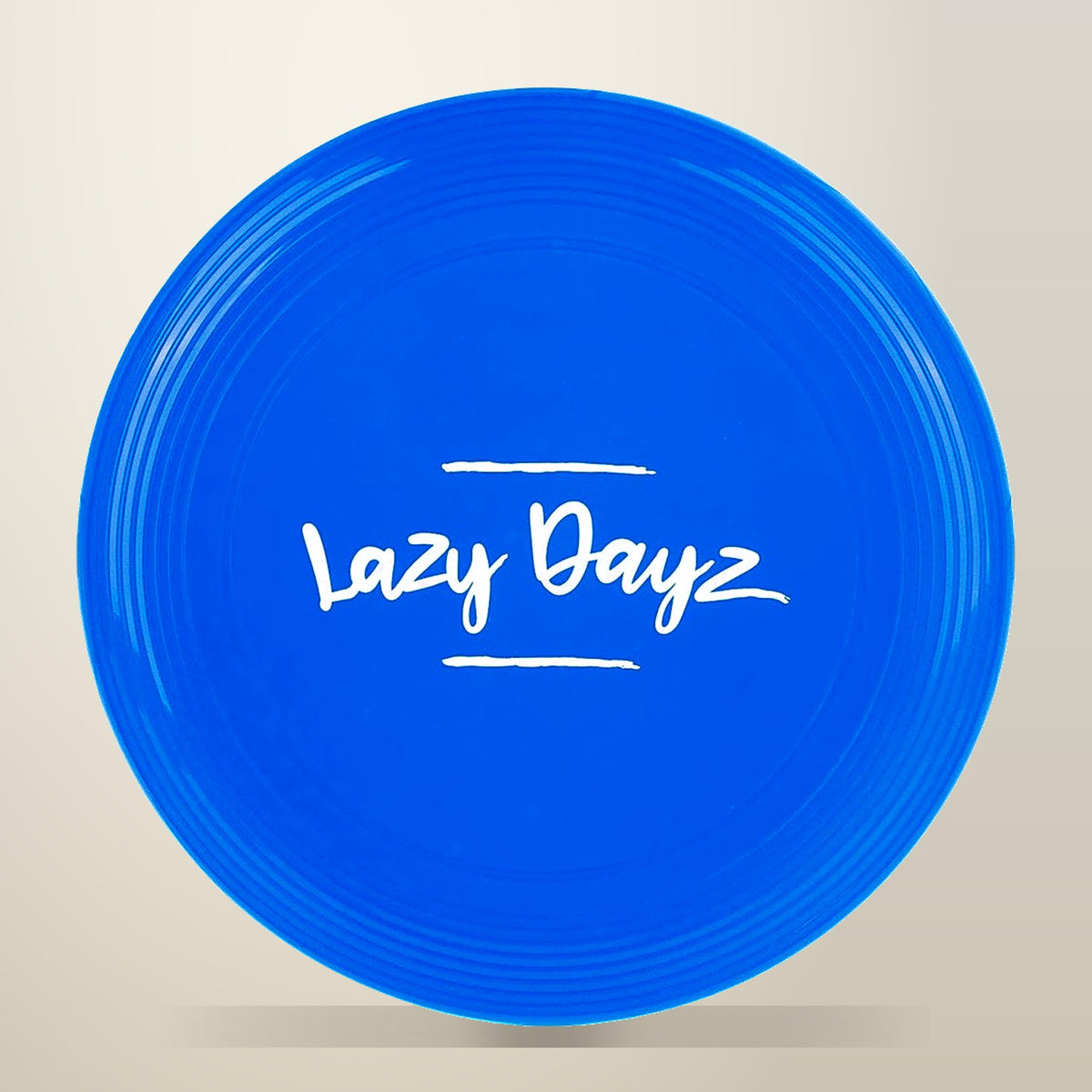 28 cm Jumbo Neon Beach Frisbee, Blue, on a plain cream background