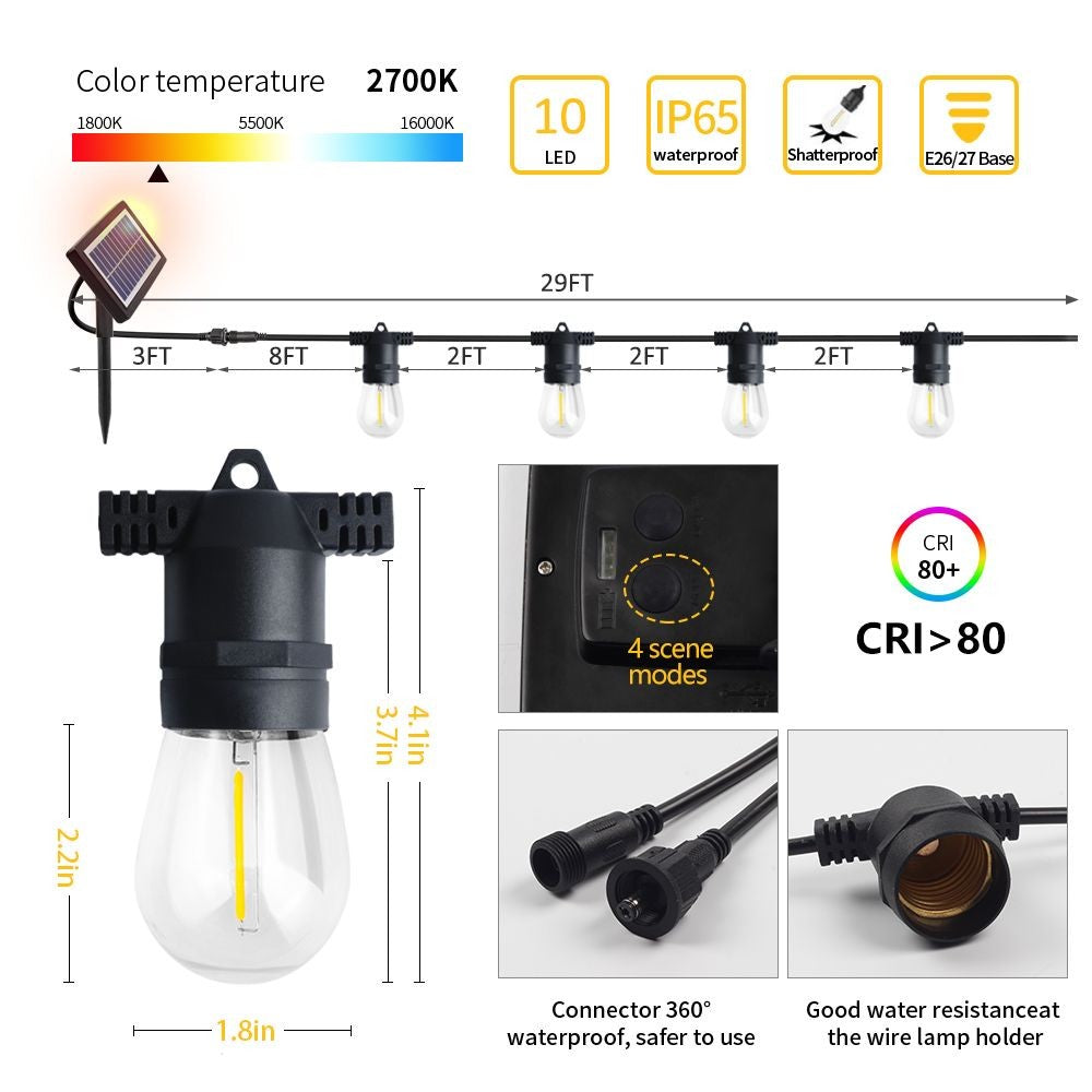 29ft solar festoon string lights