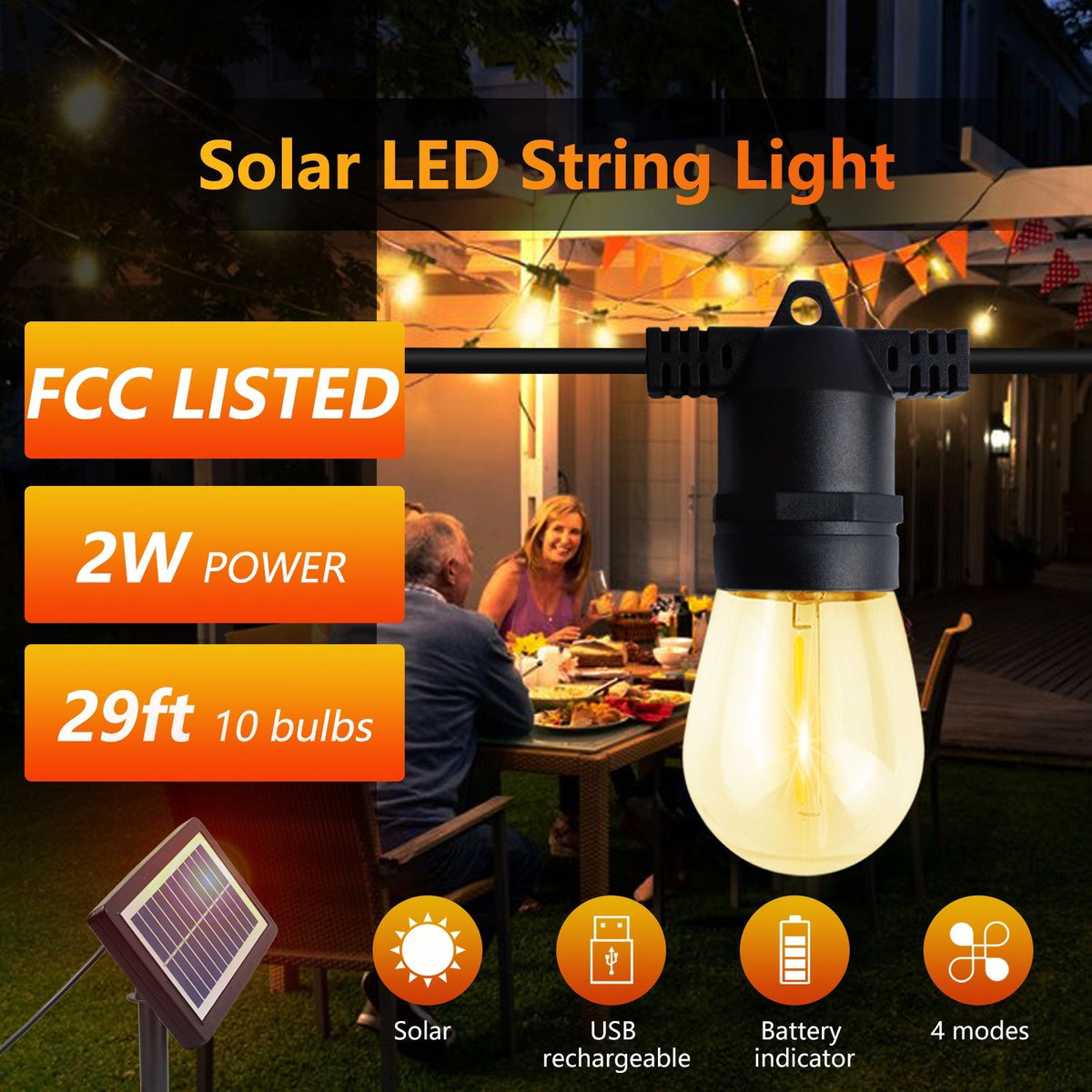 29ft solar festoon string lights