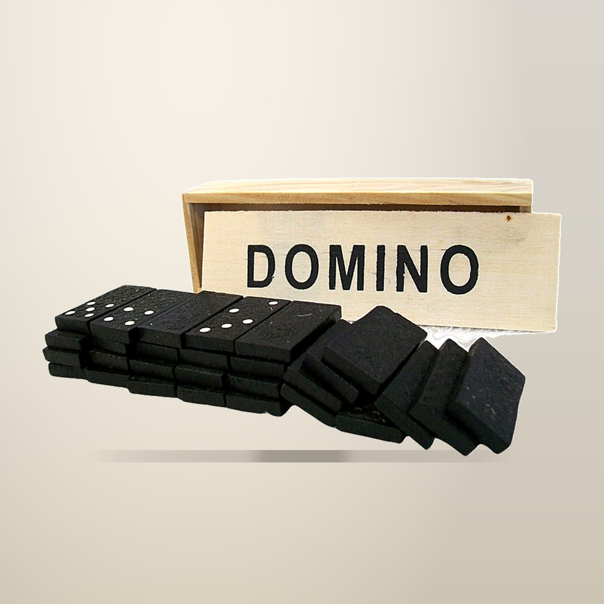 3 Sets of Wooden Domino Games for Family Game Night, on a plain cream background