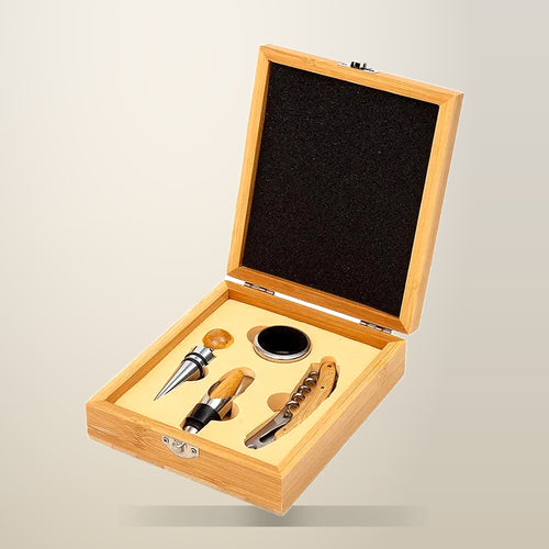 Stainless Steel Wine Opener Set, 4 Pieces, Khaki, on a plain cream background