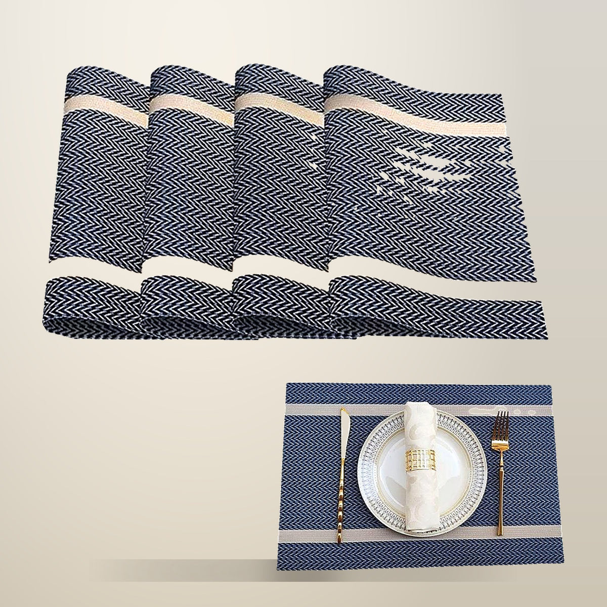 Woven Placemats, Waterproof, 45 x 30 cm, Set of 4, on a plain cream background