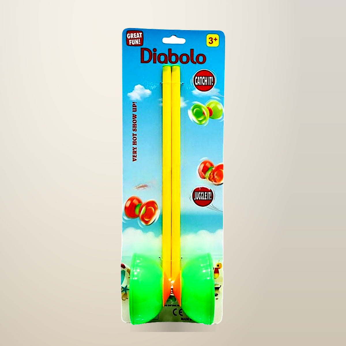 Spinning Diabolo Set, 35 cm Sticks, Pack of 4, on a plain cream background