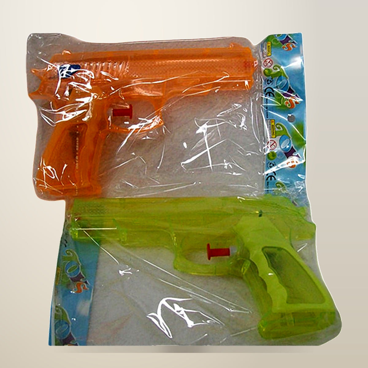 Water Pistols, 17 cm, Set of 4, on a plain cream background