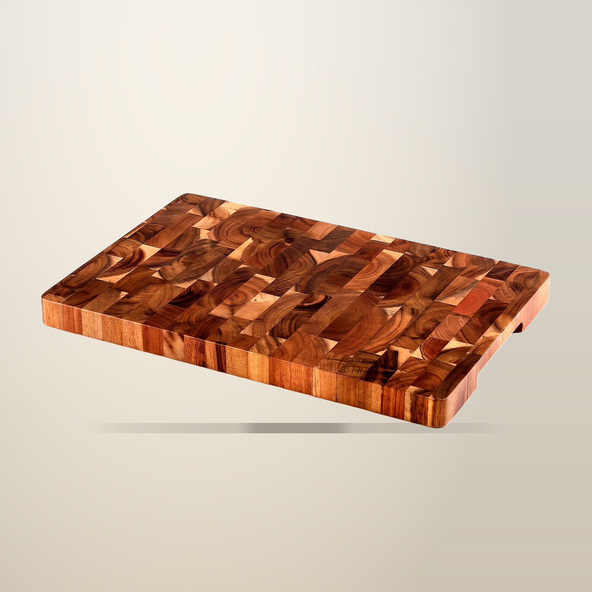 5-Star Chef Acacia End Grain Cutting Board, 36 x 24 cm, on a plain cream background