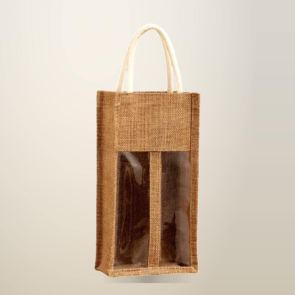 Jute Wine Bottle Gift Bags, Single and Double, 5 Pack, on a plain cream background