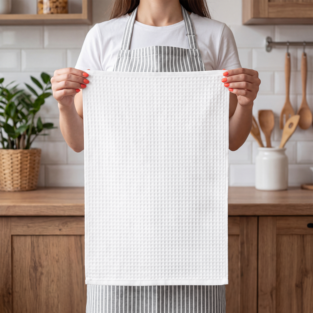 Personalised Waffle Tea Towel, blank before printing 2