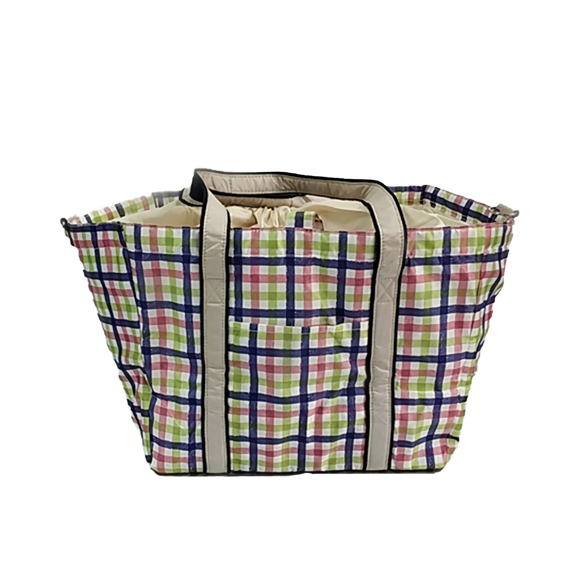 Insulated Cooler Shopping Tote, 34 x 22 x 29 cm, Navy Grid