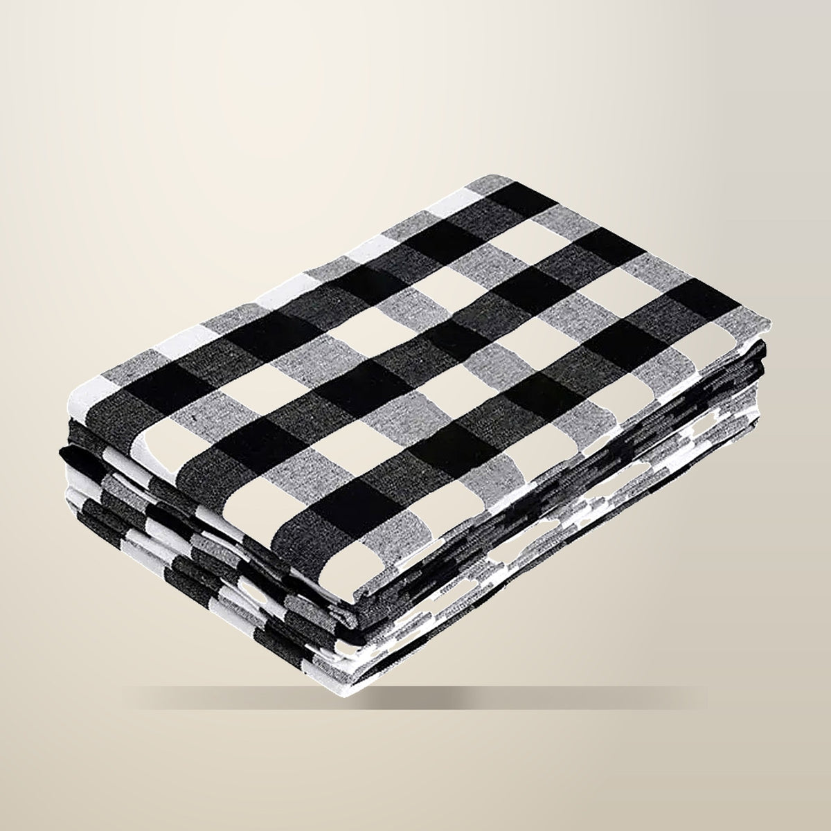 Checkered Kitchen Towels, Cotton, Black, 6 Pack, on a plain cream background