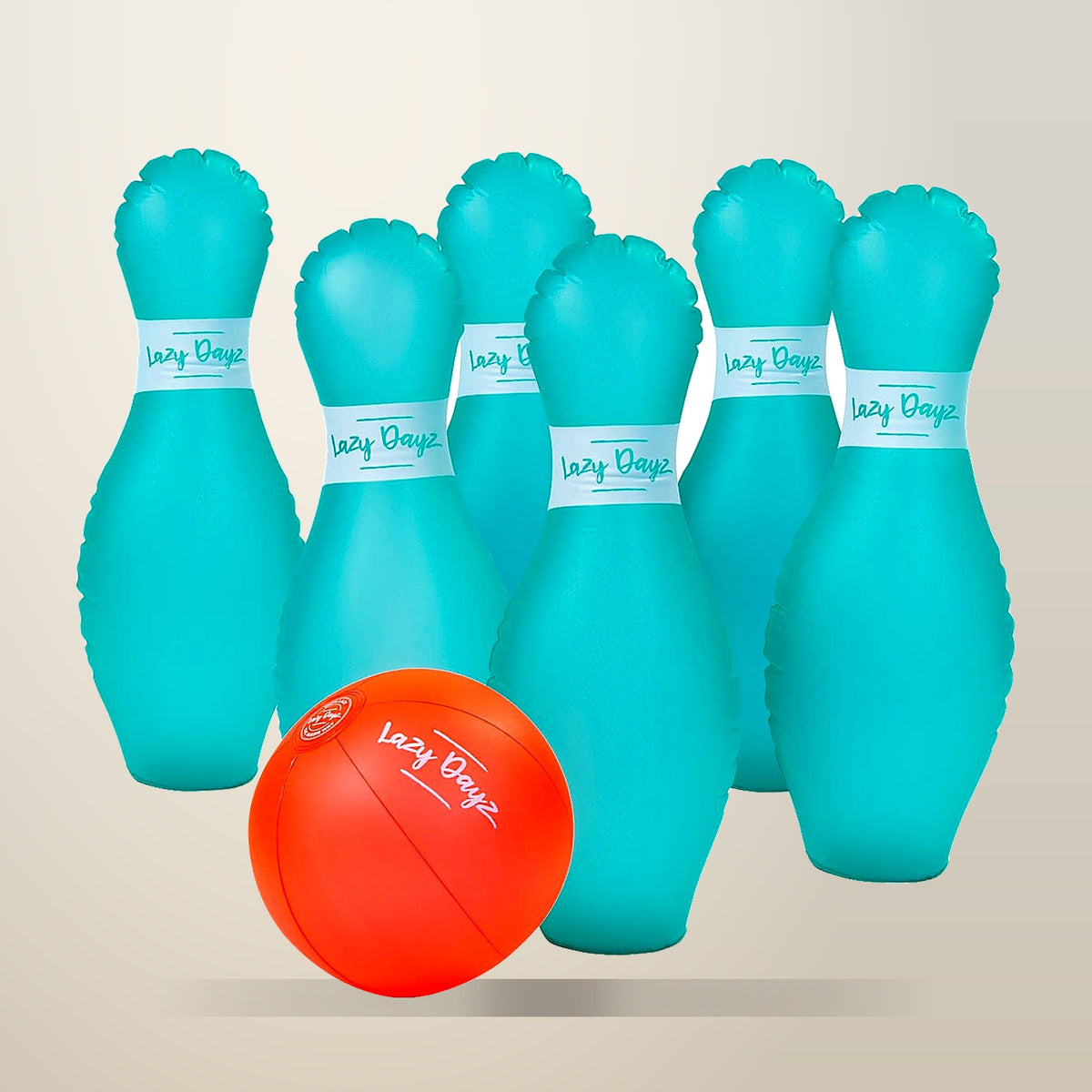 Inflatable Pool Bowling Set, 7 Piece, on a plain cream background