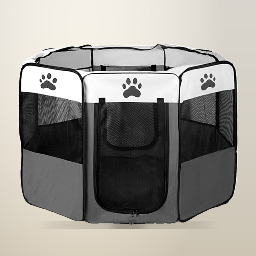 Bargene 8 Panel Pet Playpen, 91 x 91 cm, Grey, on a plain cream background