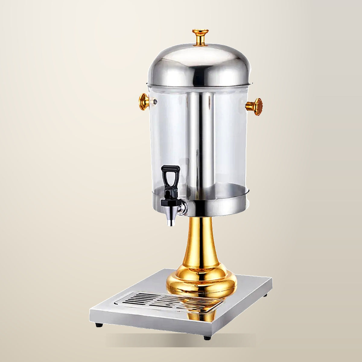 8 L Stainless Steel Juice Dispenser, Silver or Gold, on a plain cream background