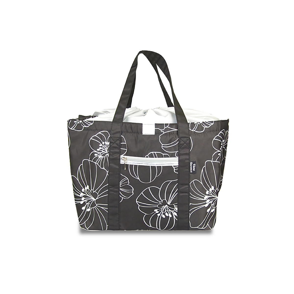Insulated Cooler Shopping Tote, 34 x 22 x 29 cm, Black Flower