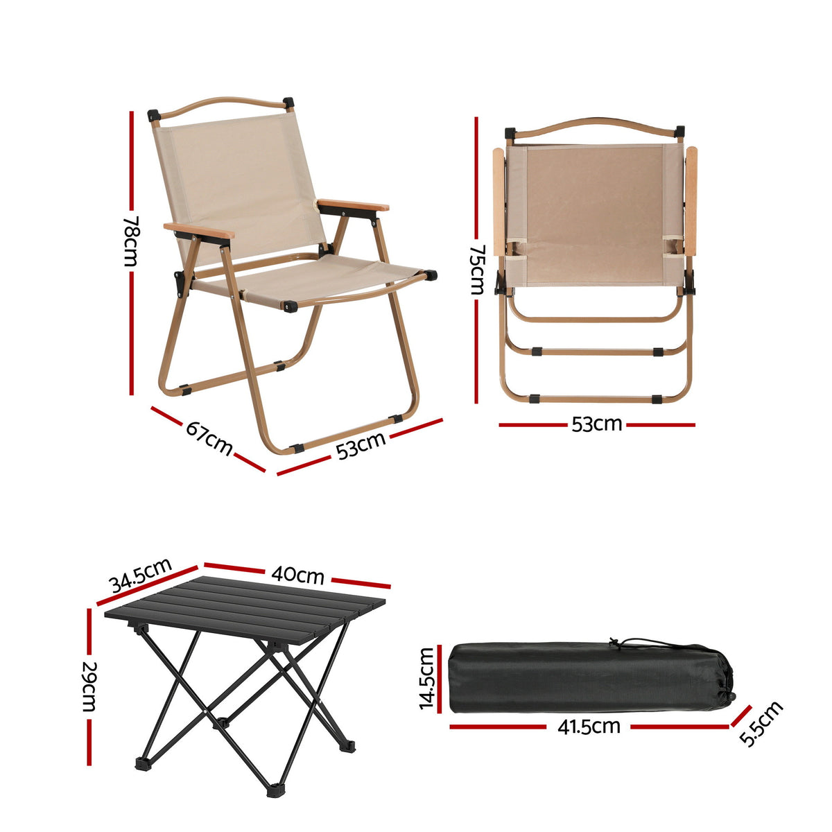 Weisshorn 3pc Camping Table Chair Set Outdoor Folding Aluminium
