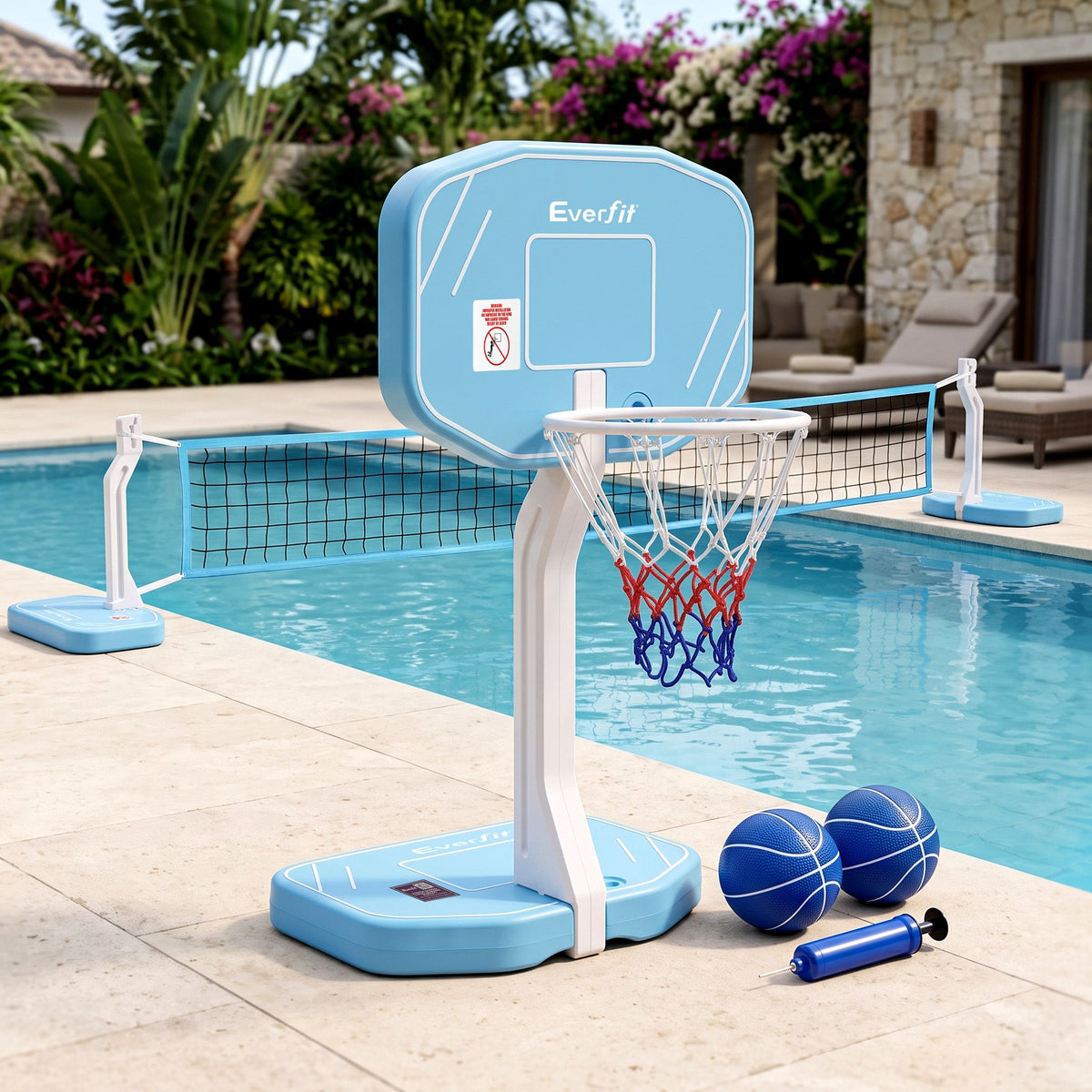 Everfit 2 in 1 Pool Basketball Hoop Volleyball Net Set Water Sports