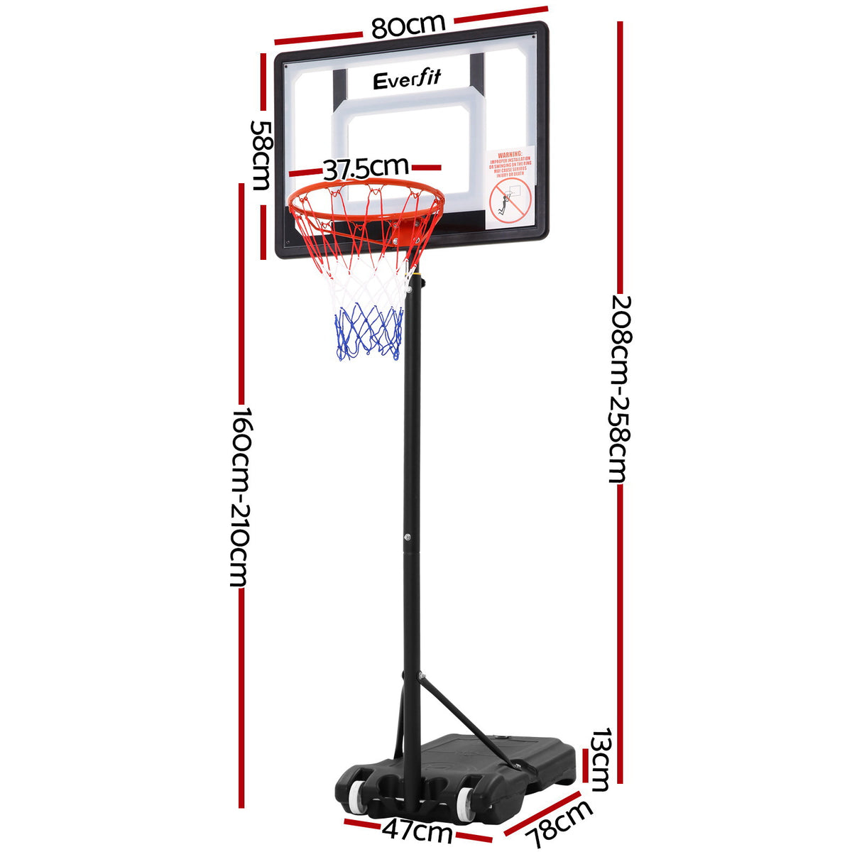 Everfit 2.1M Basketball Hoop Stand System Adjustable Portable Pro