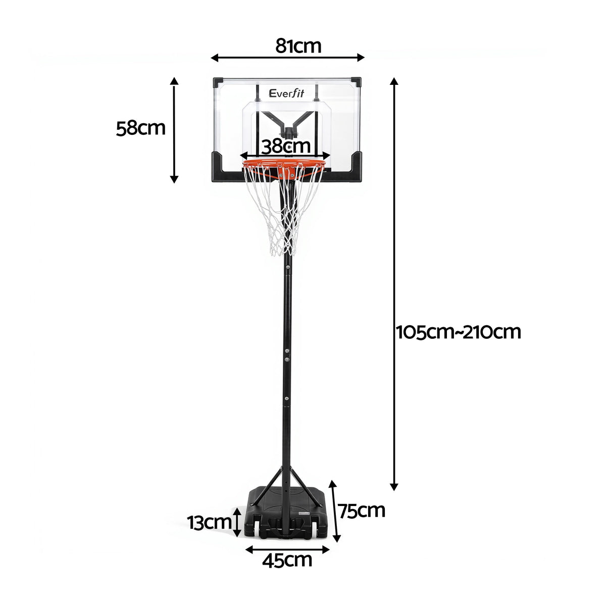 Everfit Portable Basketball Hoop Adjustable Pool Goal System Backyard