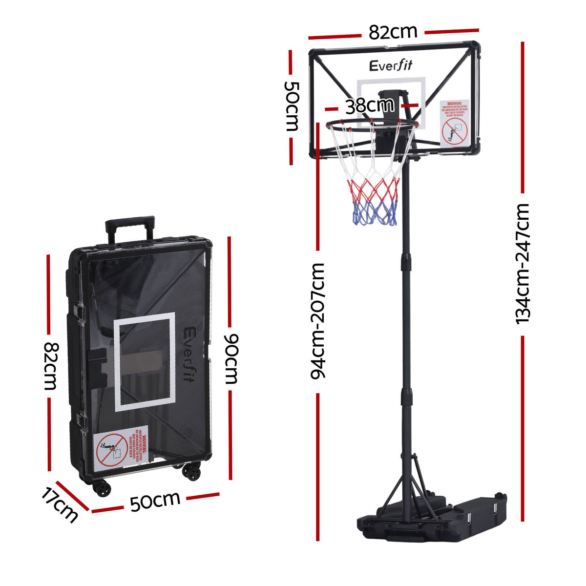 Everfit Foldable Portable Basketball Hoop System Adjustable Full