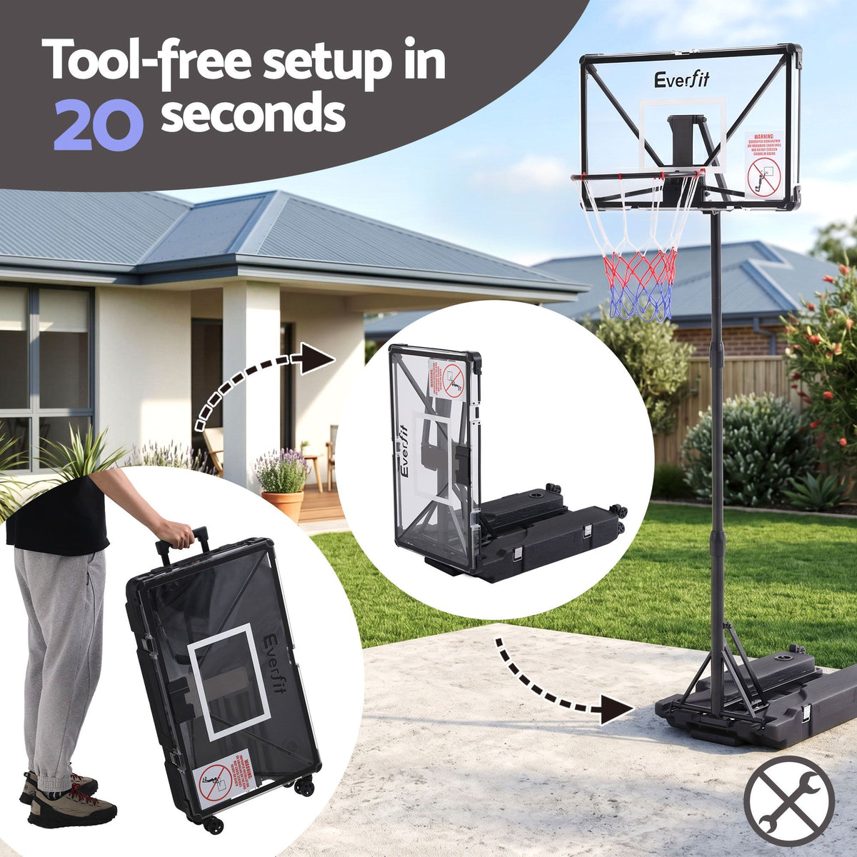Everfit Foldable Portable Basketball Hoop System Adjustable Full