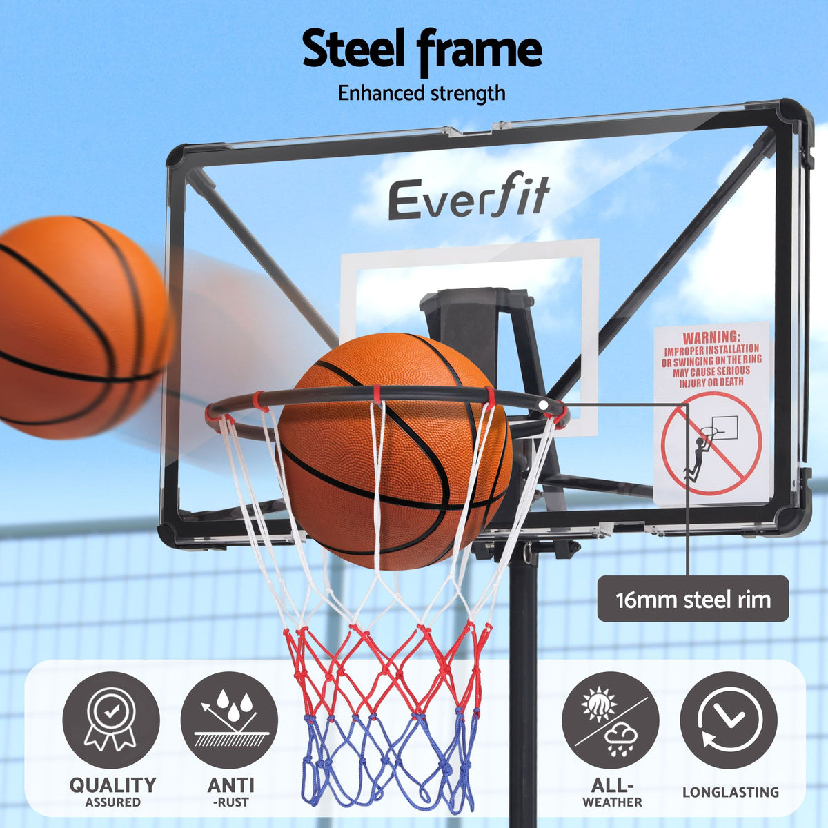 Everfit Foldable Portable Basketball Hoop System Adjustable Full