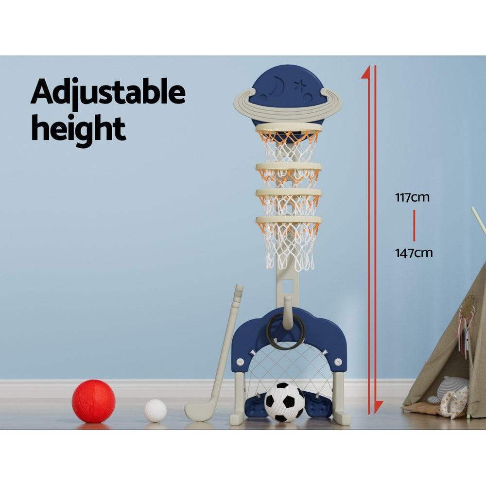 Keezi Kids Basketball Hoop Stand Adjustable 6-in-1 Sports Center Toys
