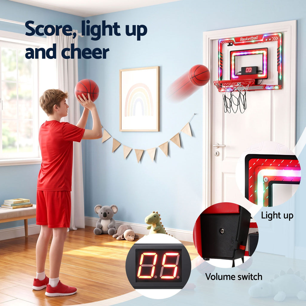 Everfit 2 in 1 Kids Basketball Hoop, Red and Black, shown in a real setting