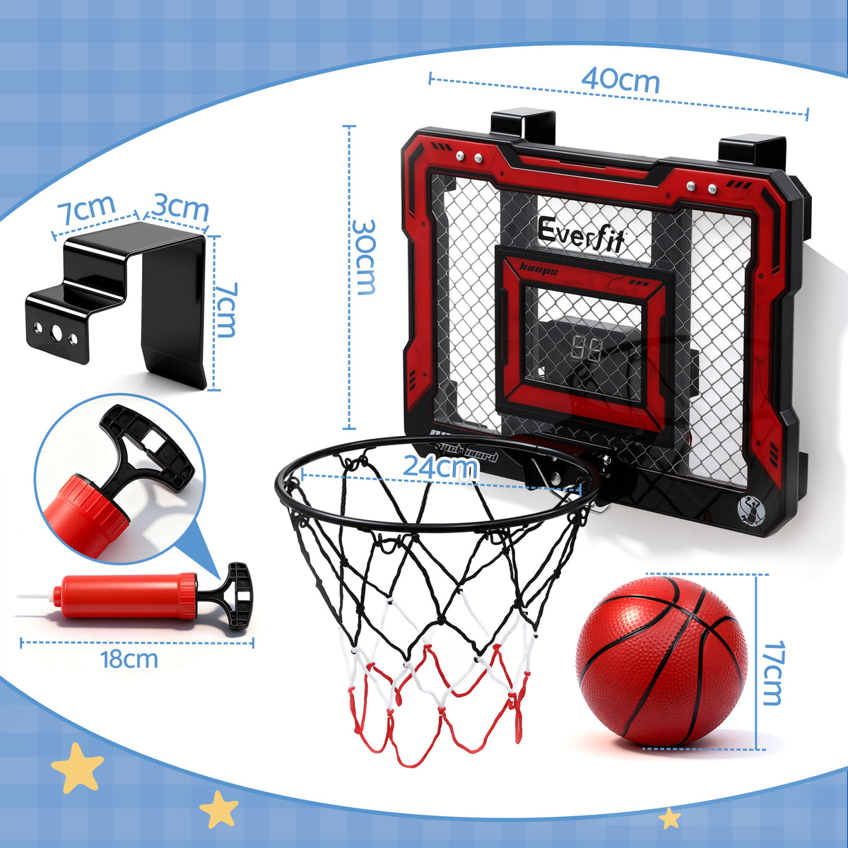 Everfit Mini Basketball Hoop Over Door Indoor LED Scoreboard Kids Set