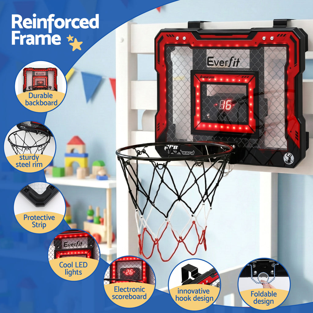 Everfit Mini Basketball Hoop Over Door Indoor LED Scoreboard Kids Set