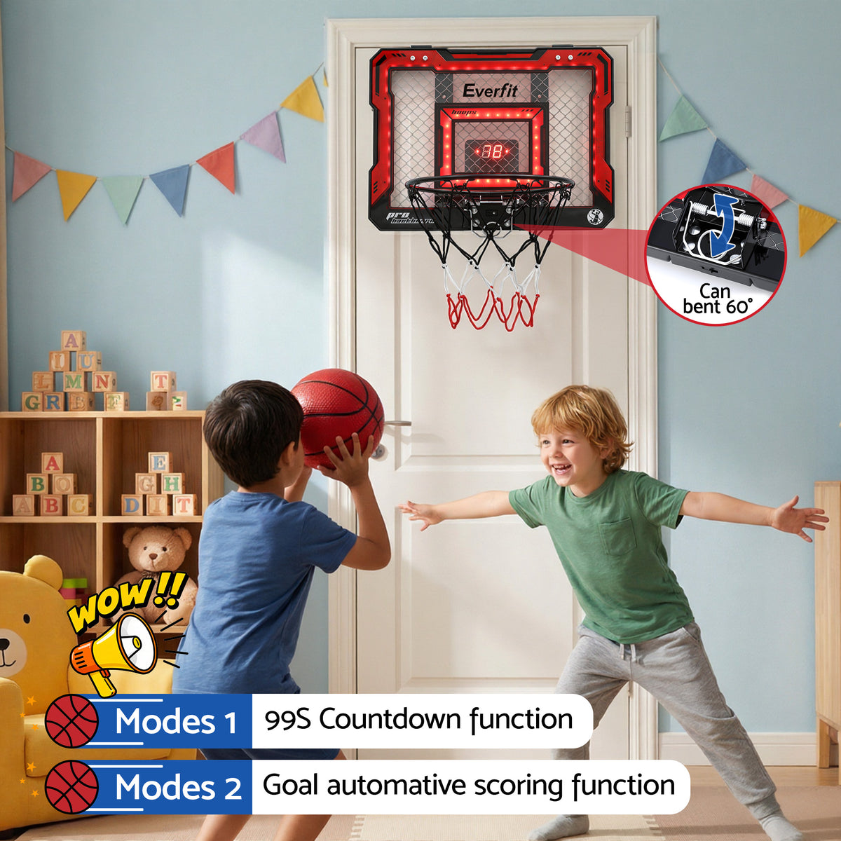 Everfit Mini Basketball Hoop Over Door Indoor LED Scoreboard Kids Set
