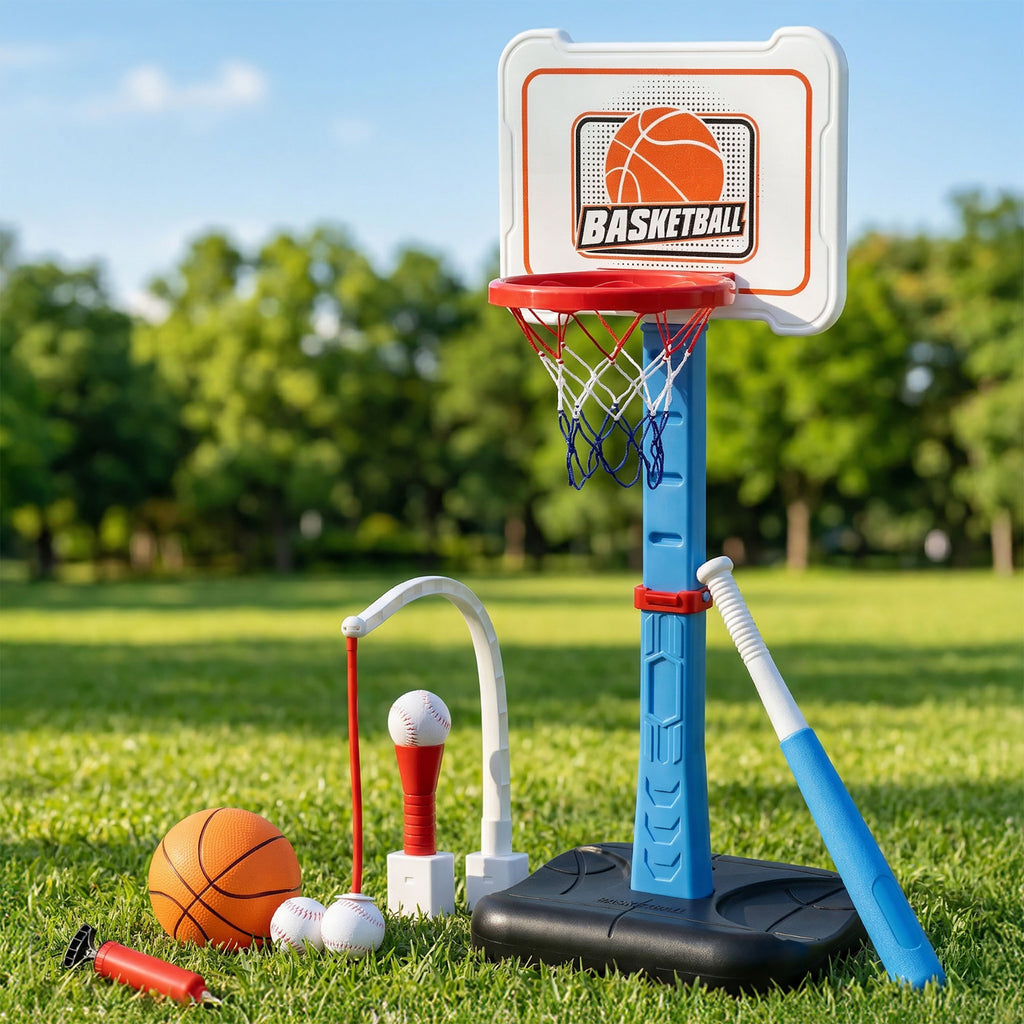 Keezi Kids Basketball Hoop Stand Baseball Set Adjustable Height