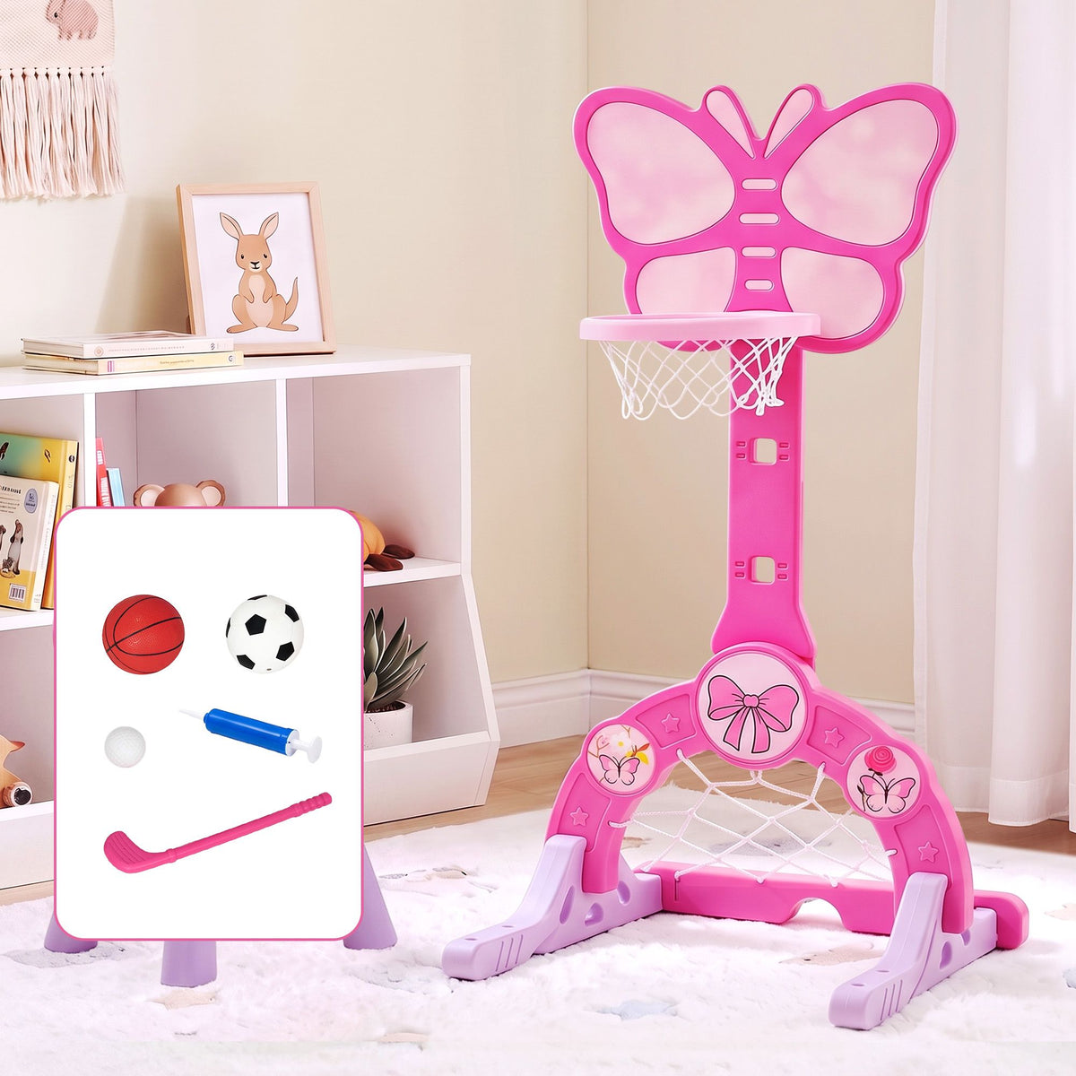 Keezi 3-in-1 Kids Basketball Hoop Soccer Goal Golf Game Set