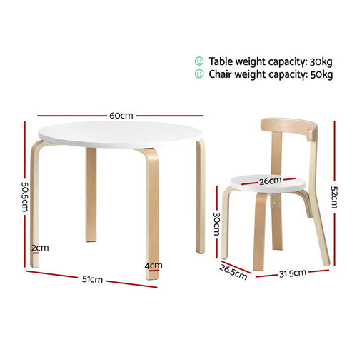 Keezi Kids Table and Chairs, 3 Piece, with its measurements marked