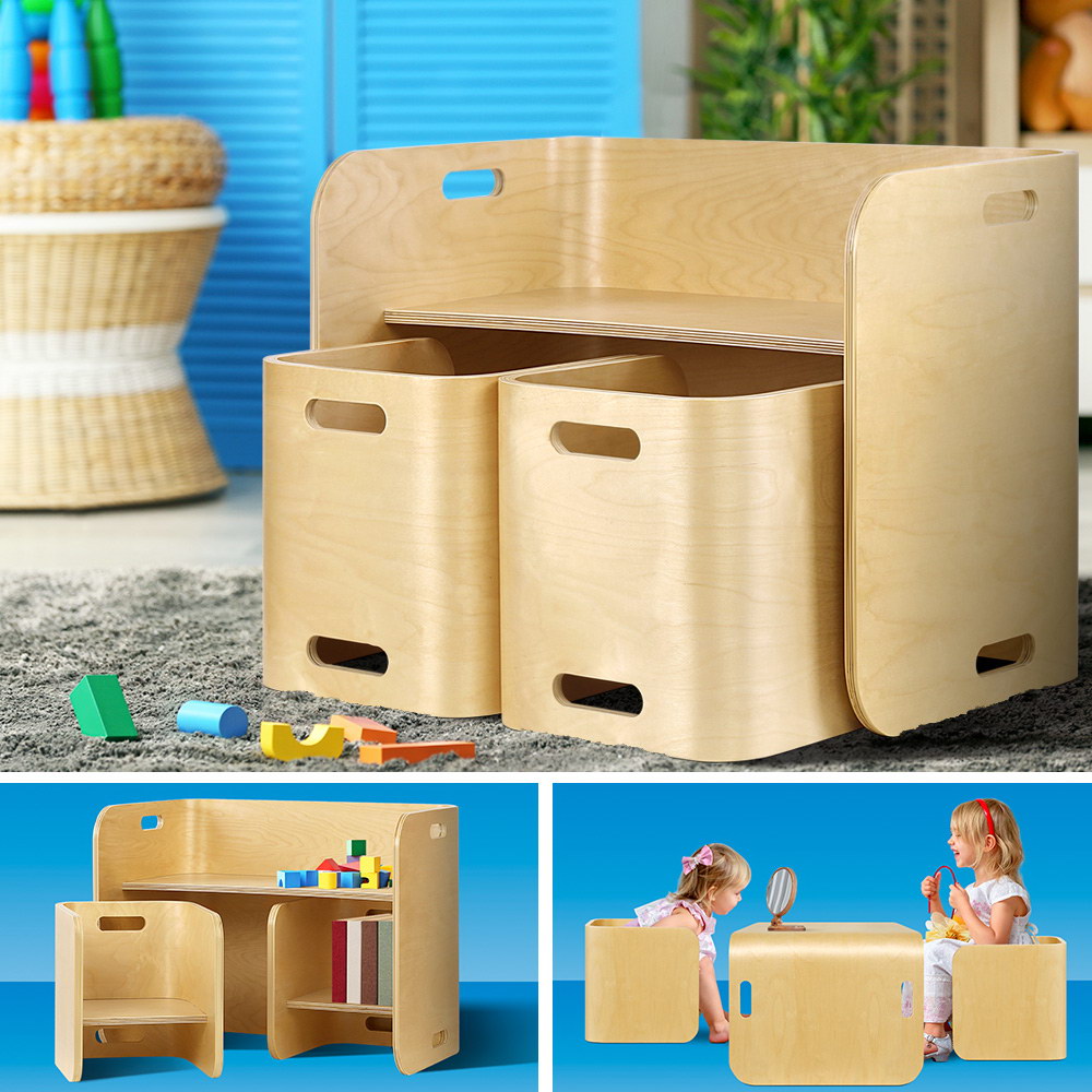 Keezi 3-Piece Birch Plywood Kids Table and Chairs Set