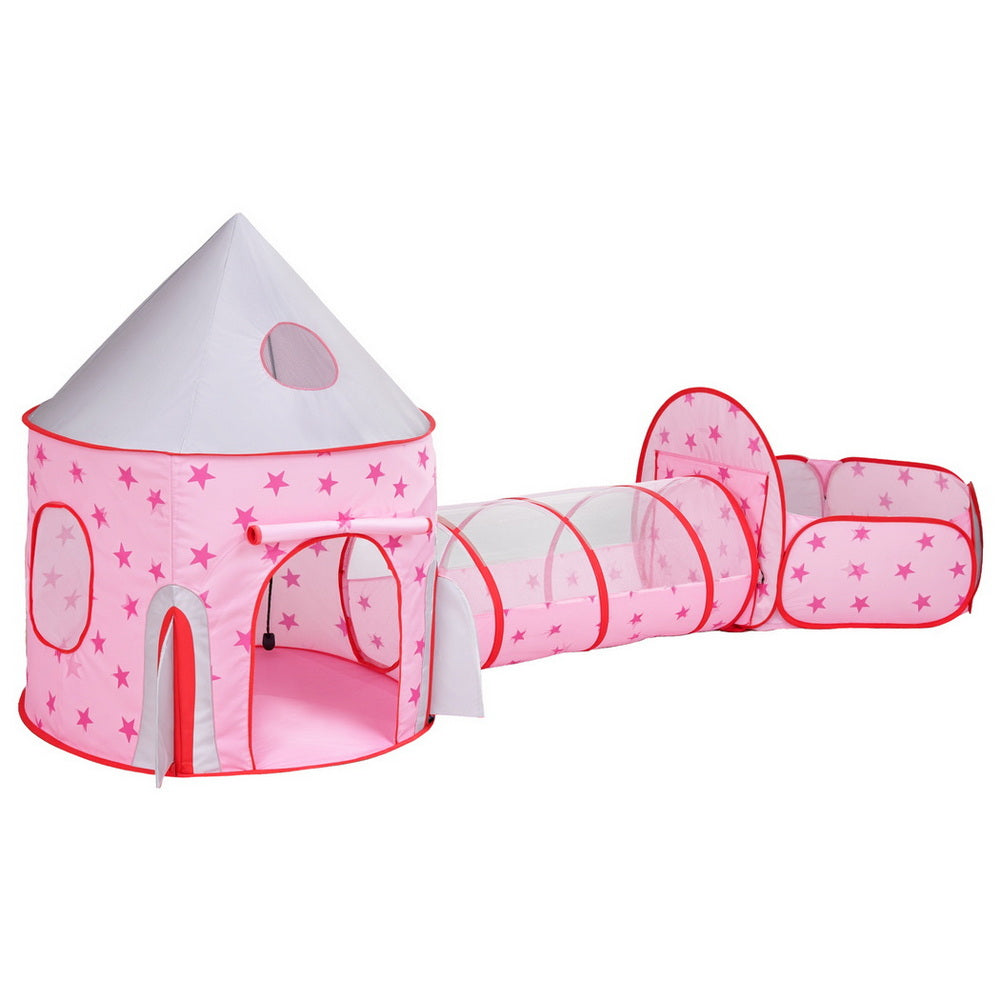 Keezi Kids Playhouse Play Tent Pop Up Castle Crawl Tunnel Basketball