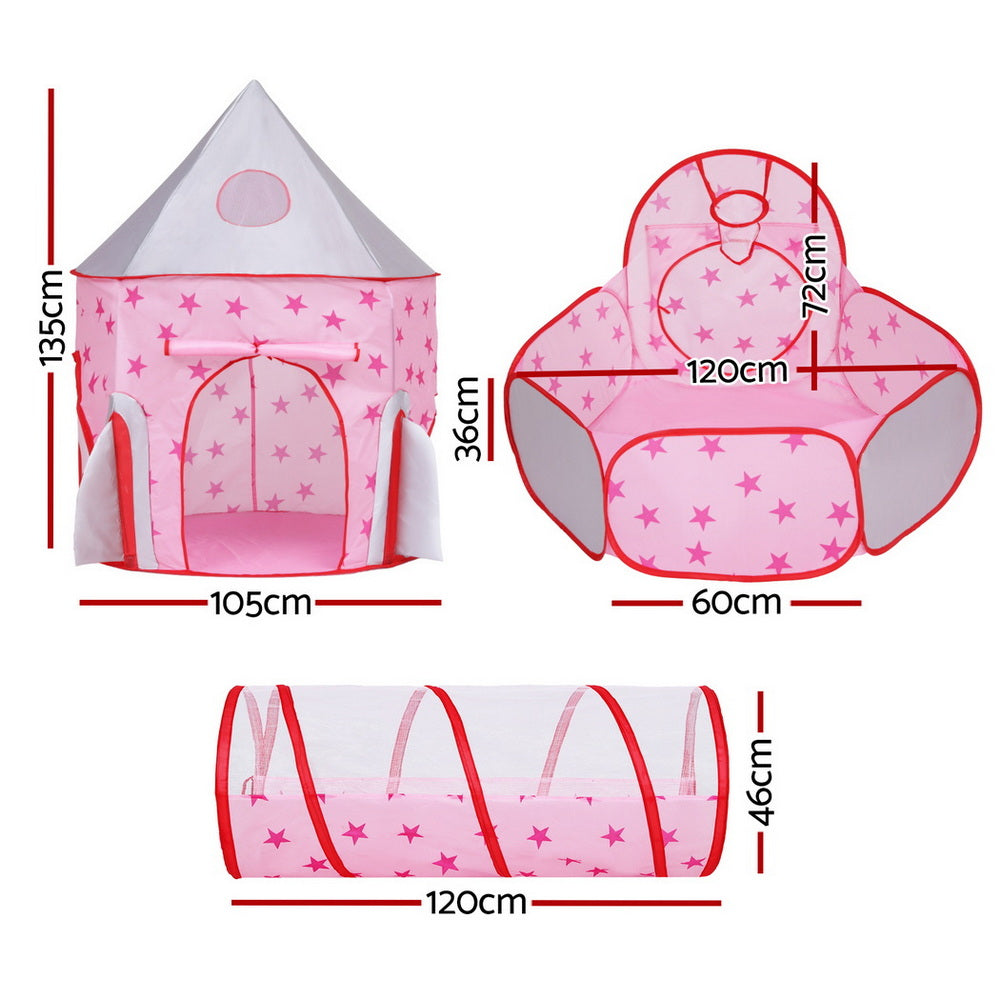 Keezi Kids Playhouse Play Tent Pop Up Castle Crawl Tunnel Basketball