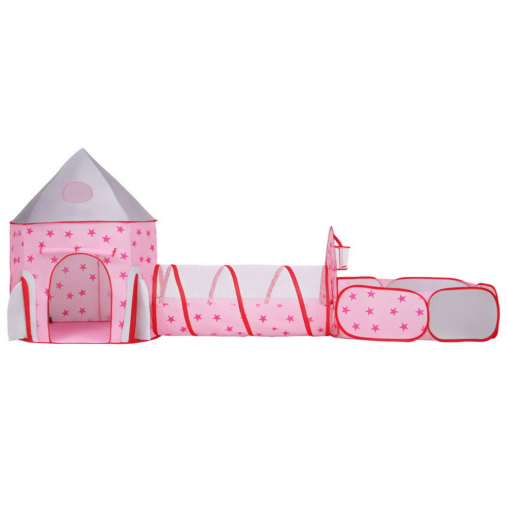 Keezi Kids Playhouse Play Tent Pop Up Castle Crawl Tunnel Basketball