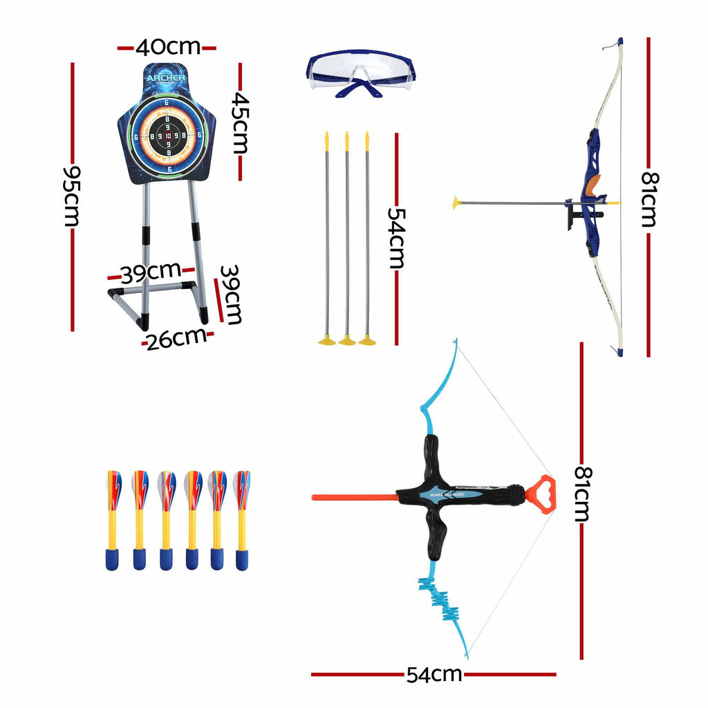 Keezi Bow and Arrow Set with Standing Target, 81 cm, with its measurements marked