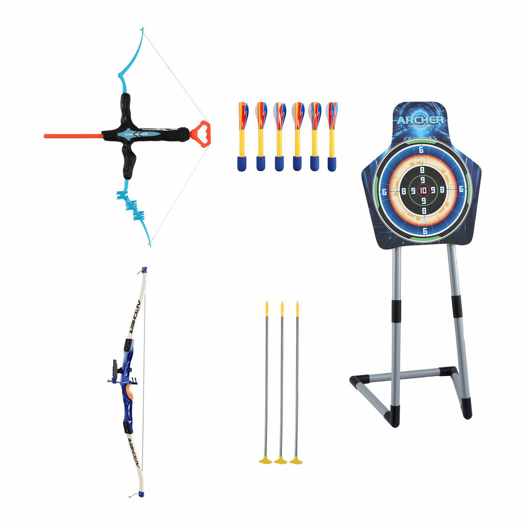 Keezi Bow and Arrow Set with Standing Target, 81 cm, showing what is included